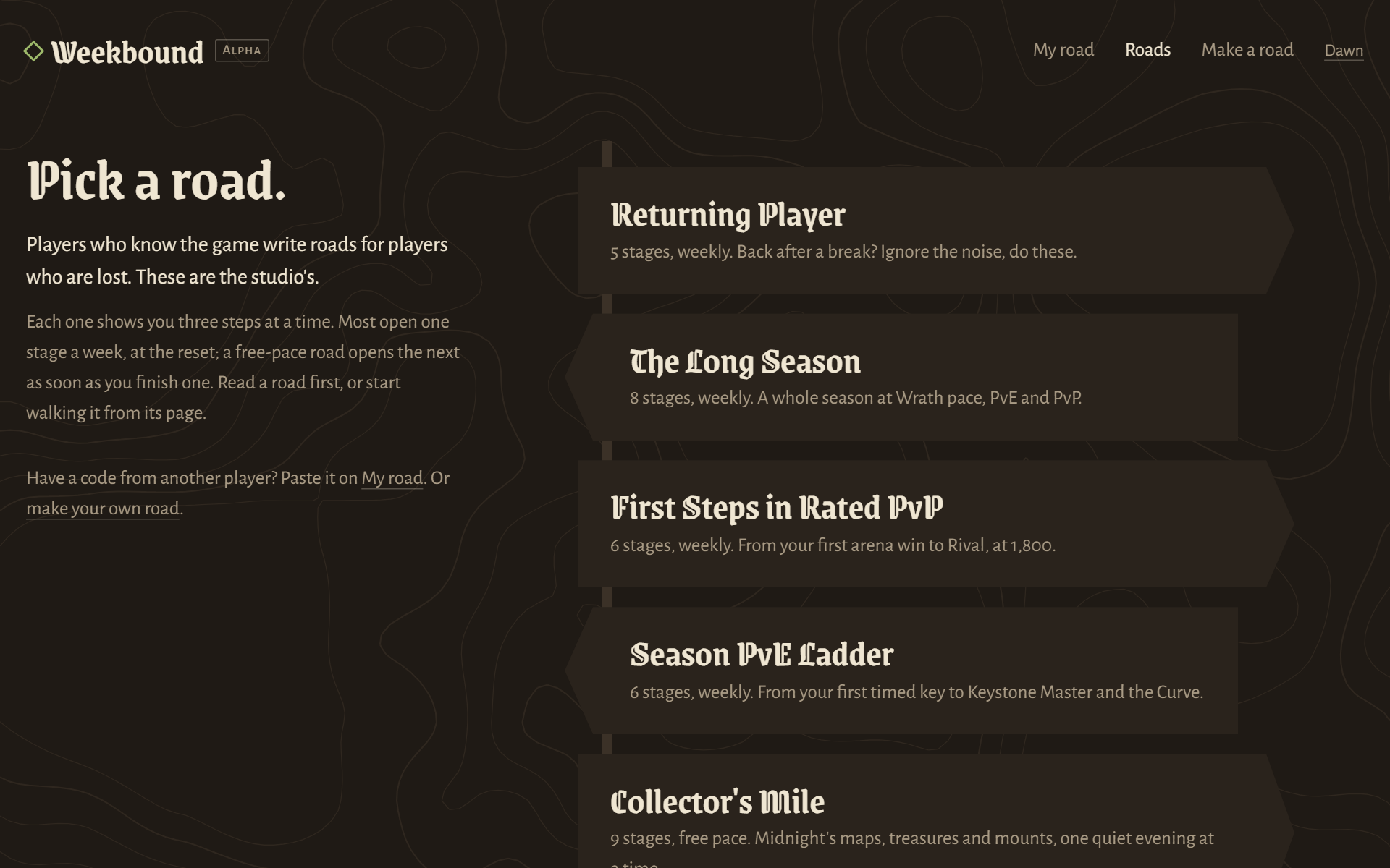 The roads: five studio roads on a signpost, from Returning Player to Collector's Mile